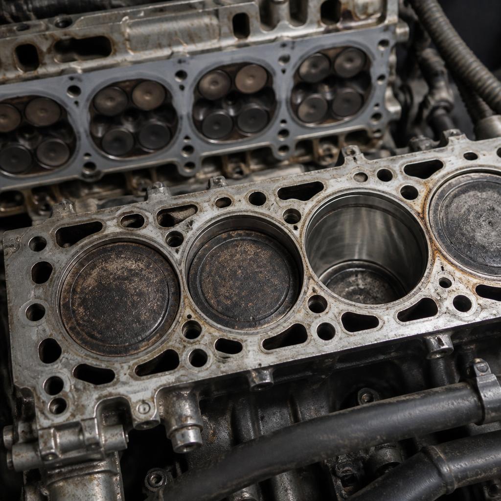Dirty engine covered in carbon deposits and sludge before using Optimate